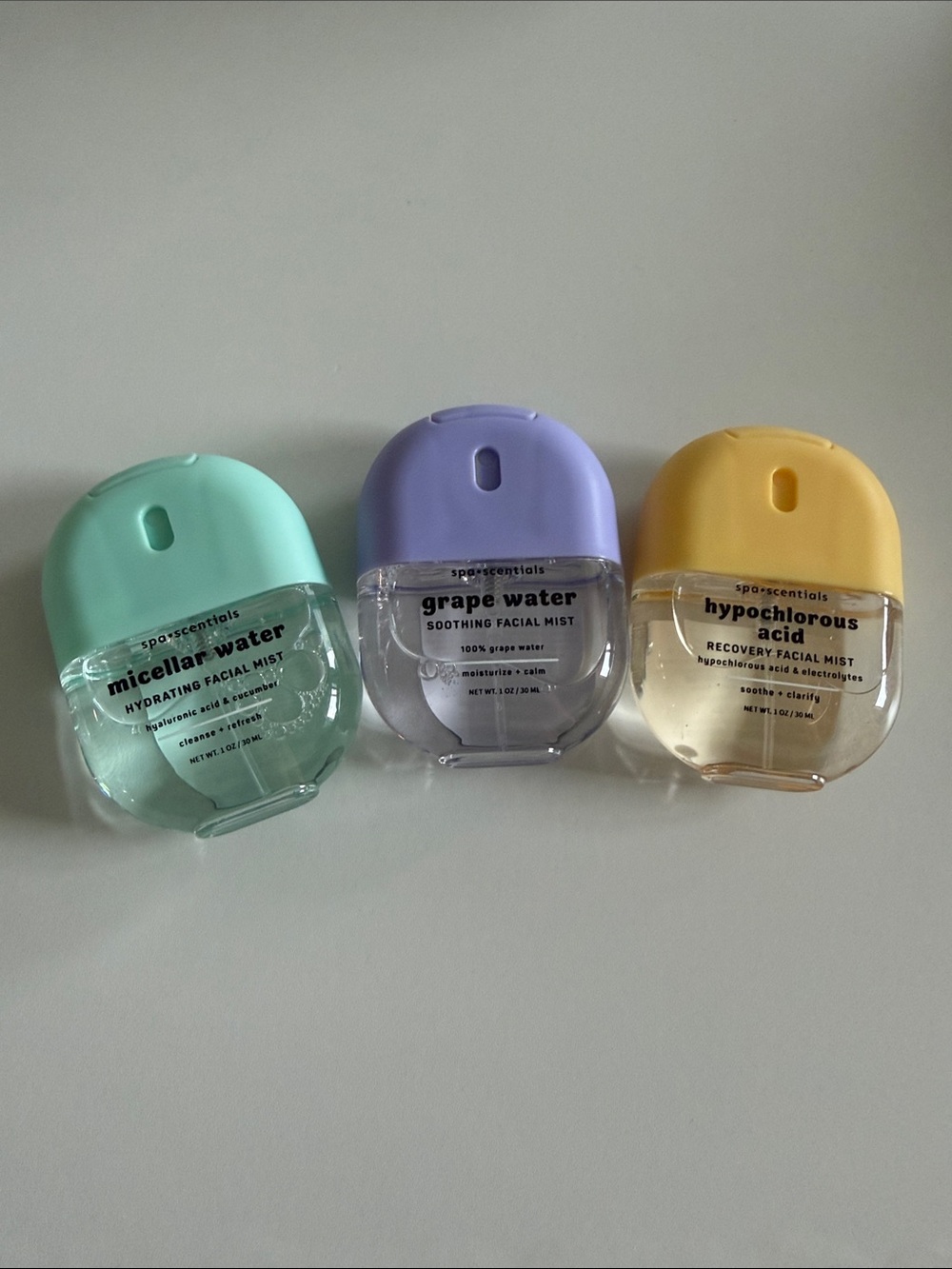 spa•sentials Facial Mist Trio - Micellar, Grape Water, Hypochlorous Acid